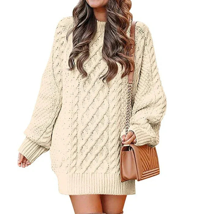Women's wool blend cable knit oversized sweater dress mid-length silhouette for everyday warmth
