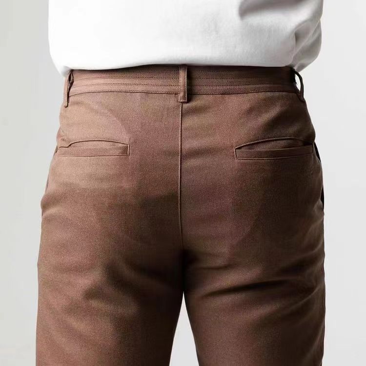 Men's slim fit tapered leg trousers in neutral tone, breathable cotton blend everyday casual style