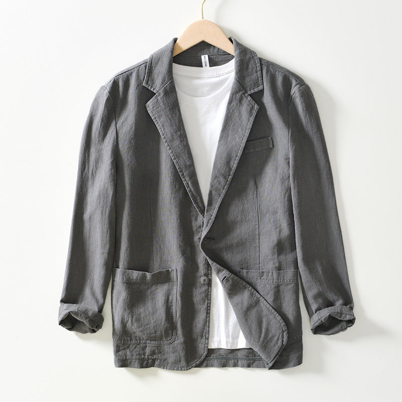 Men's relaxed fit cotton linen blazer, single breasted with pockets, breathable casual formal style
