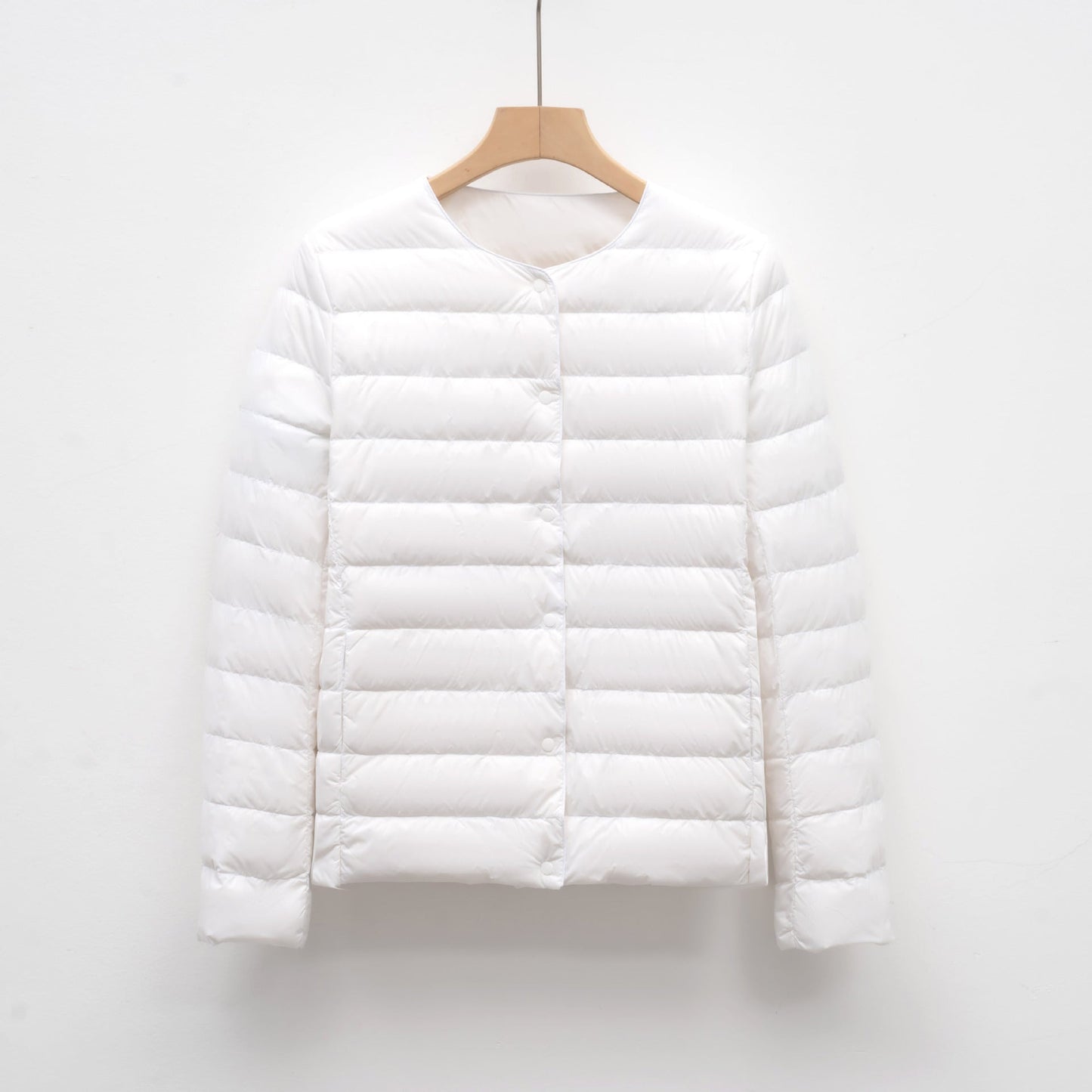 Women's slim fit quilted down jacket hip length snap front lightweight warm coat