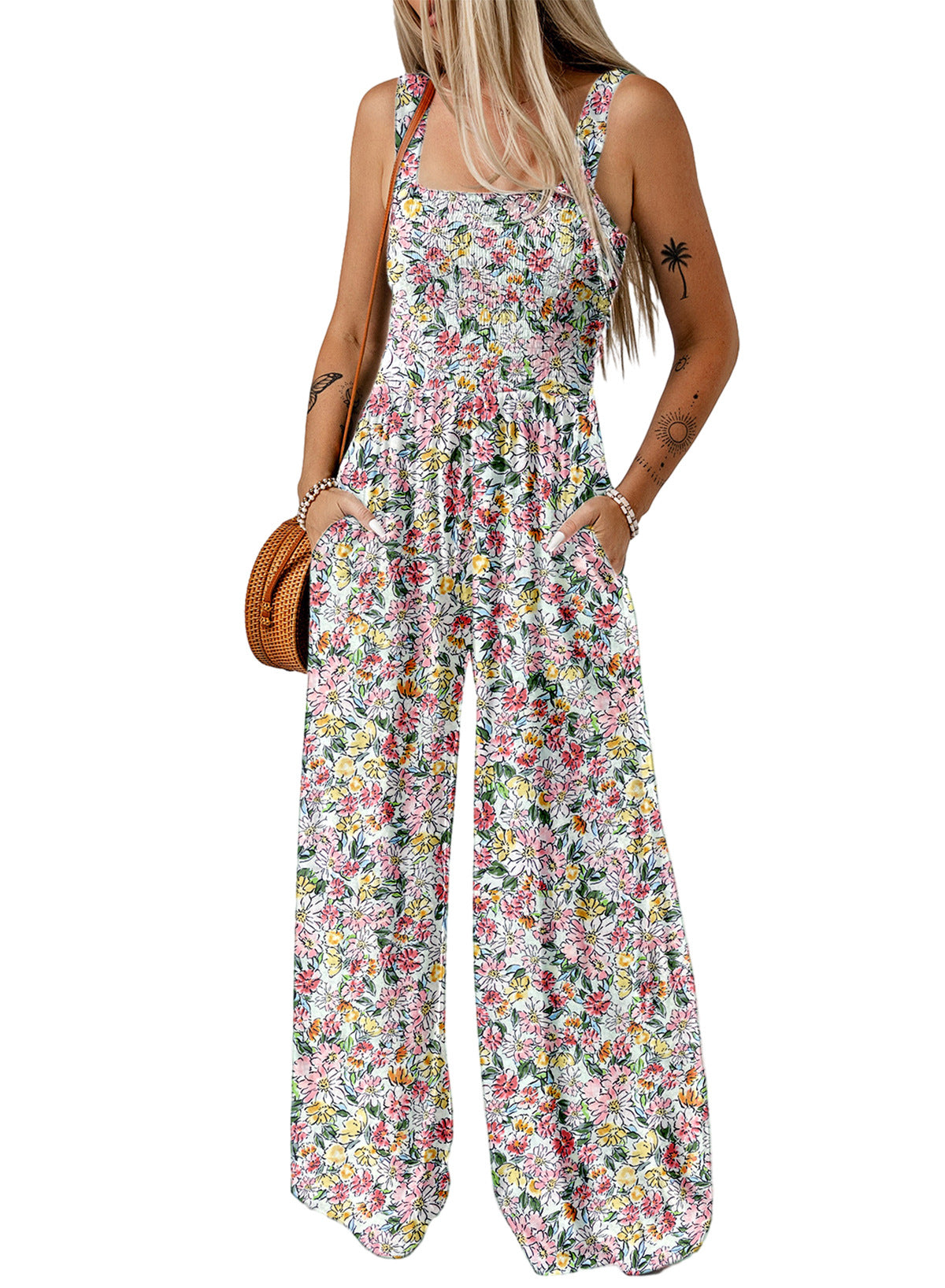 Kaitlyn women's floral wide-leg jumpsuit flowing silhouette elegant spring one-piece day to night