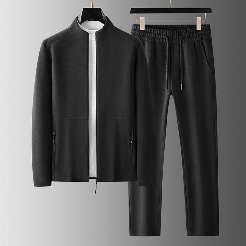 Men's tracksuit set casual fit high collar breathable design with adjustable waist in solid color