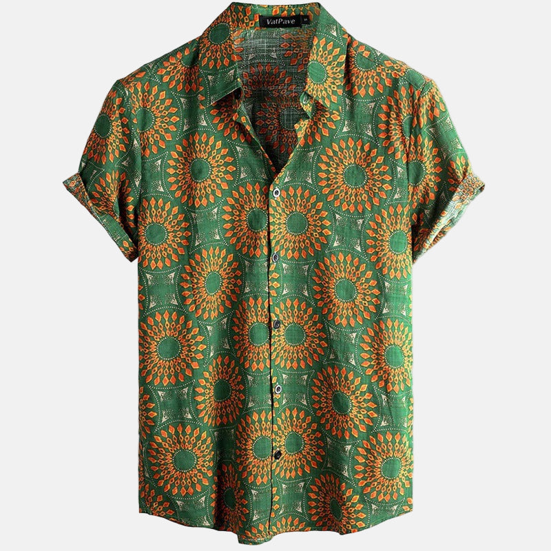 Unisex tropical shirt bold sunburst print relaxed fit lightweight moisture-wicking breathable travel top