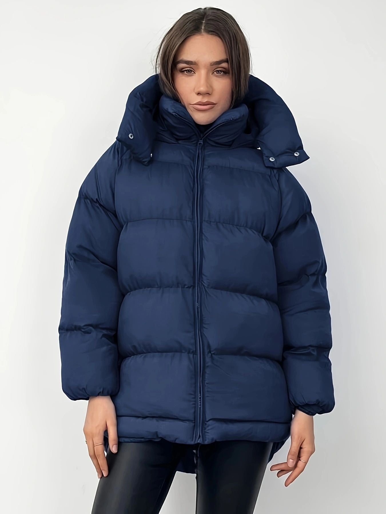 Unisex quilted mid-length coat thick insulation polyester shell polished silhouette cold weather outerwear