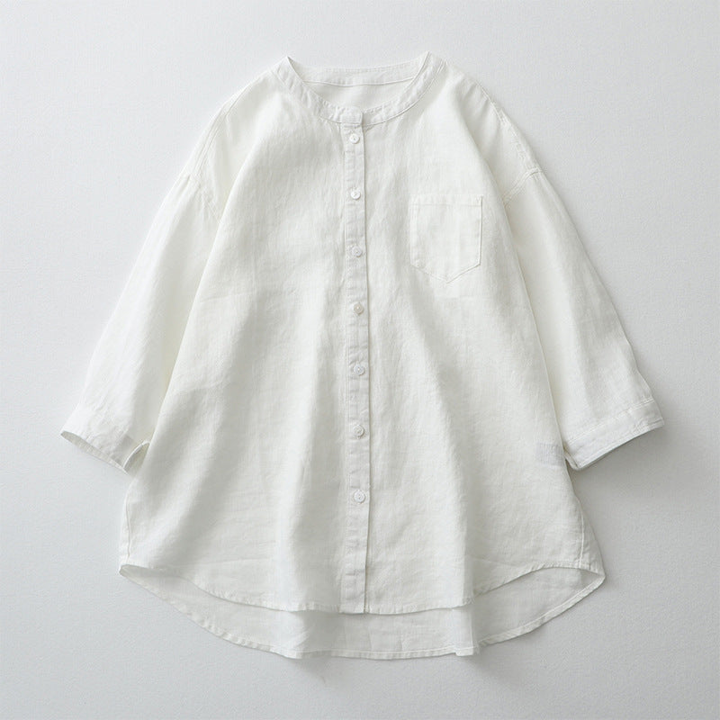 Women oversized minimalist shirt three-quarter sleeves natural fiber breathable relaxed silhouette