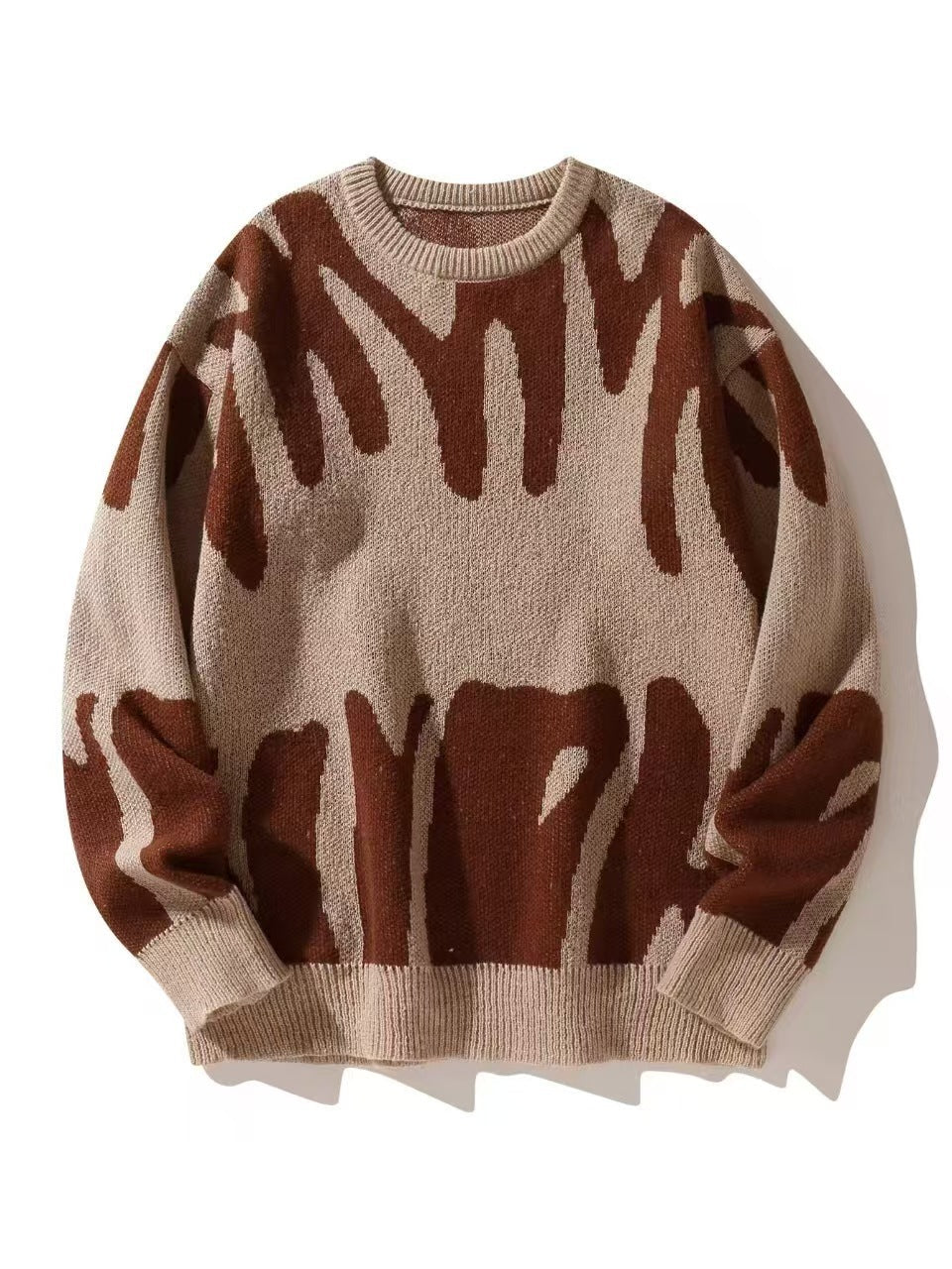 Women's wool blend knit sweater relaxed fit jacquard round neck long sleeves Nordic texture