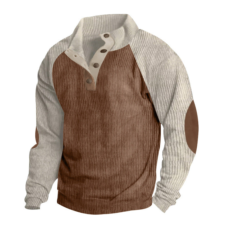 Men's regular fit textured knit sweatshirt with button closure and raglan sleeves for everyday style