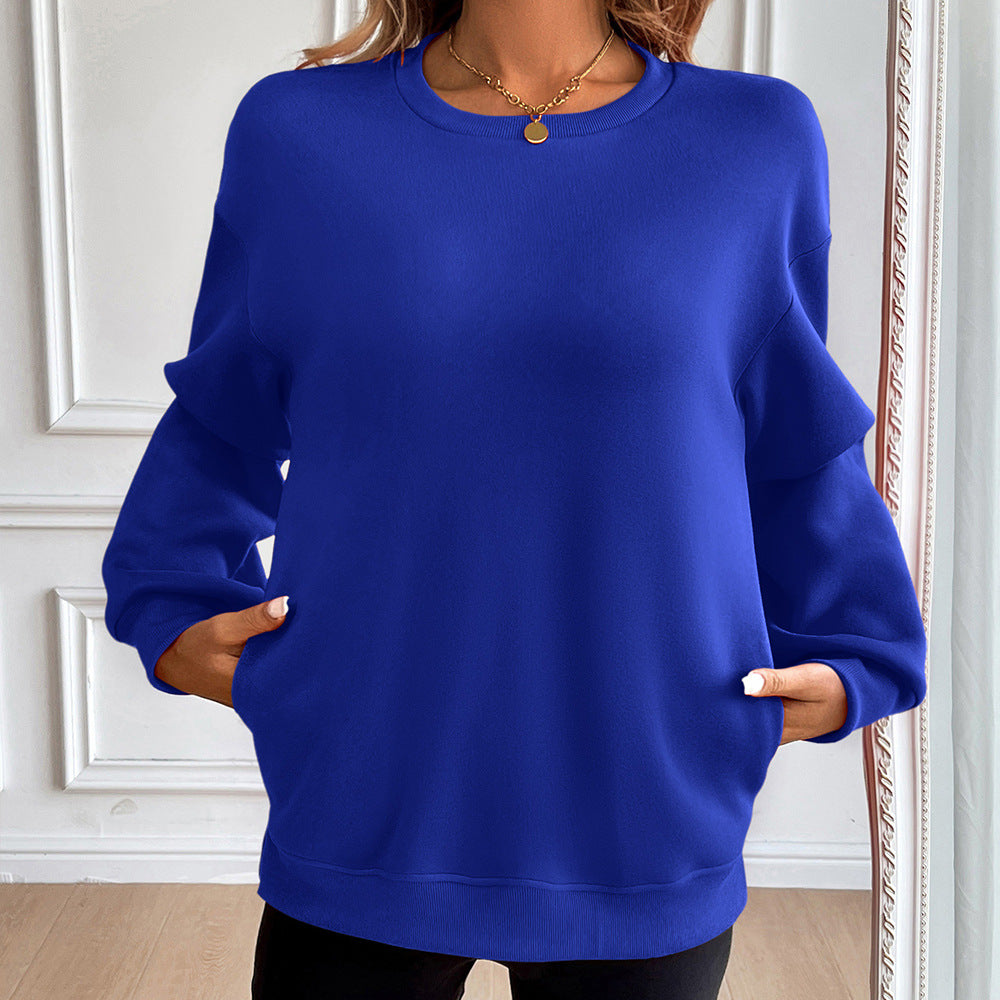 Women's loose fit cotton blend sweatshirt casual everyday style with front pockets