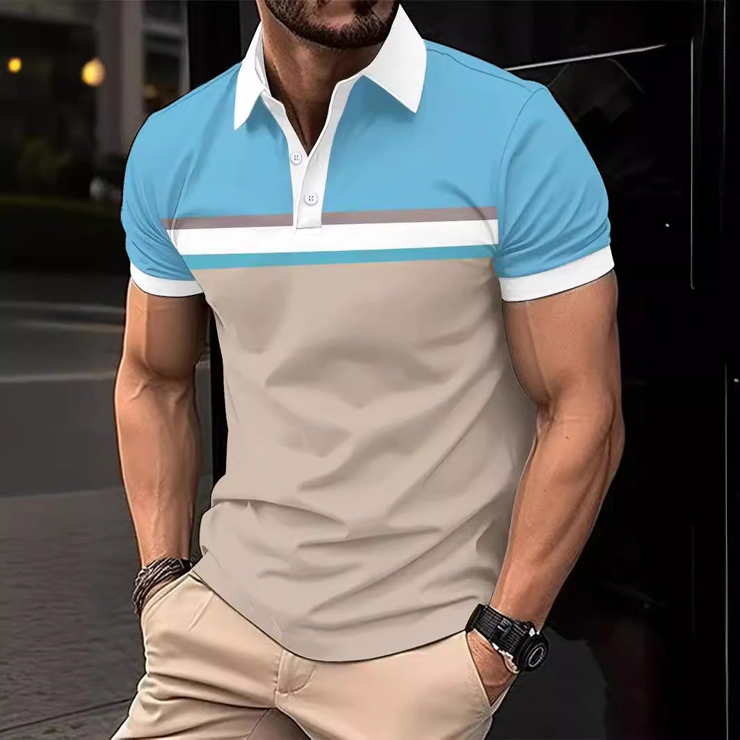 Men's slim fit cotton polo shirt with striped chest and contrast edge for casual wear