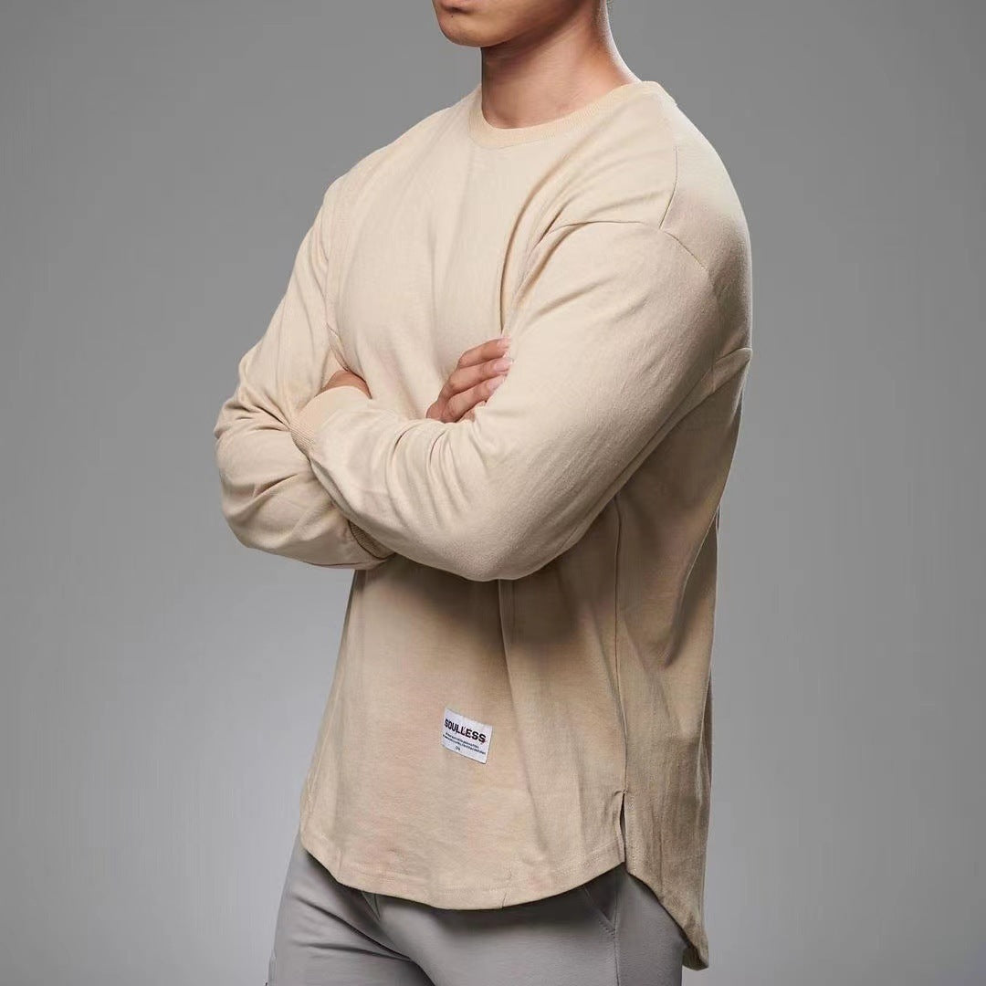 Men's long sleeve shirt regular fit soft cotton round neck with ribbed edges casual comfort