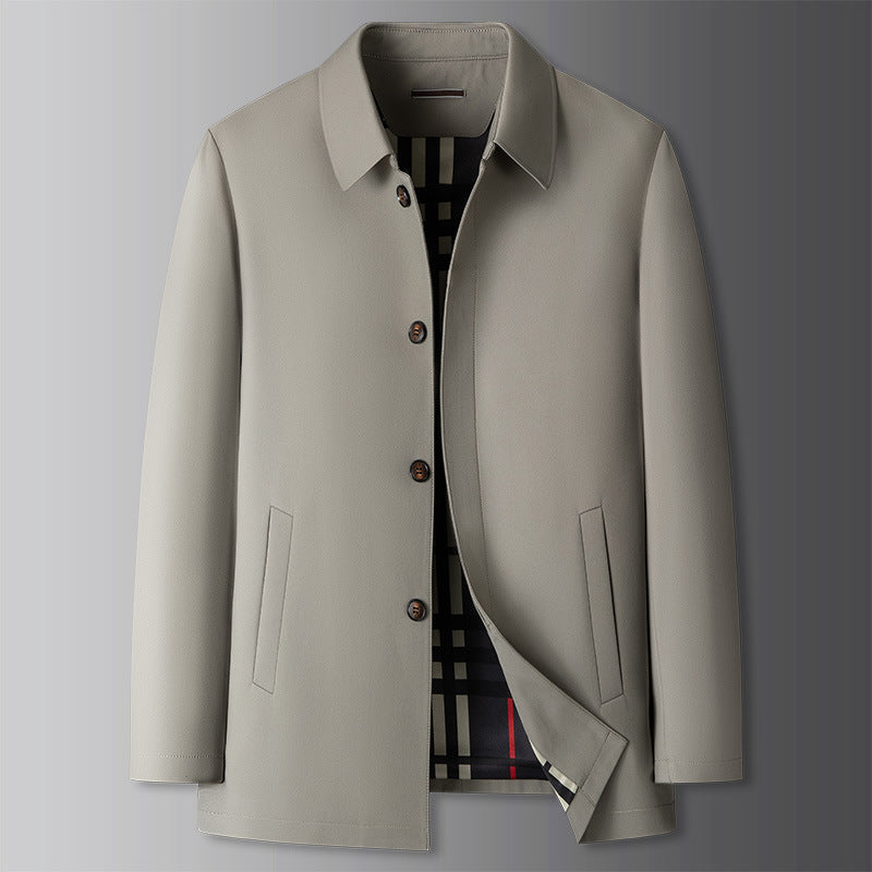 Men's lightweight beige half-length rain coat comfort fit water-resistant polyester spring outerwear