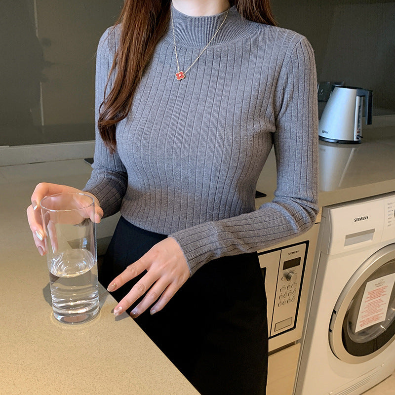 Women's ribbed turtleneck top in cozy fitted knit, 100% viscose fiber for fall winter warmth