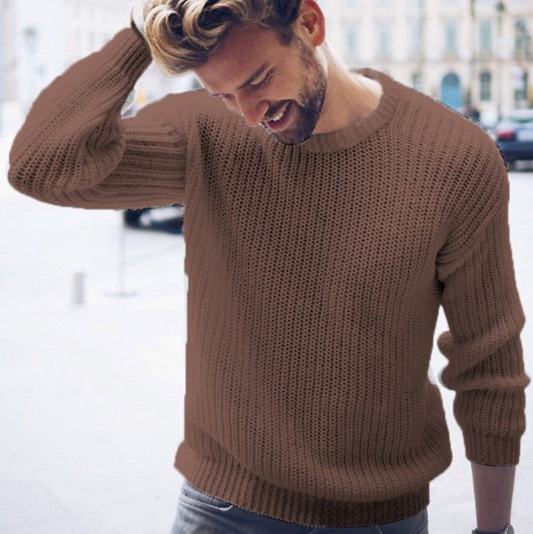 Men's cotton blend crew neck sweater relaxed fit neutral tone everyday layering essential