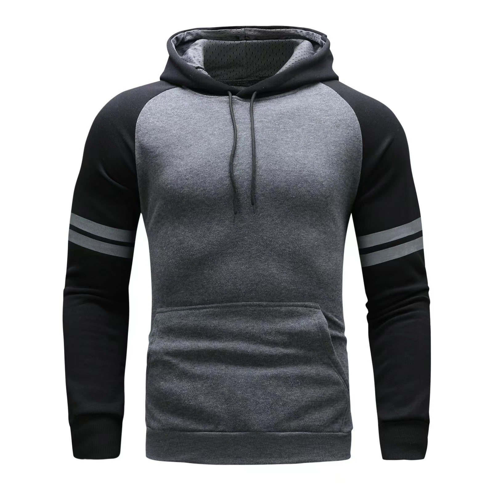 Men's regular fit raglan sleeve hoodie with sporty stripe design, soft breathable fabric for active wear