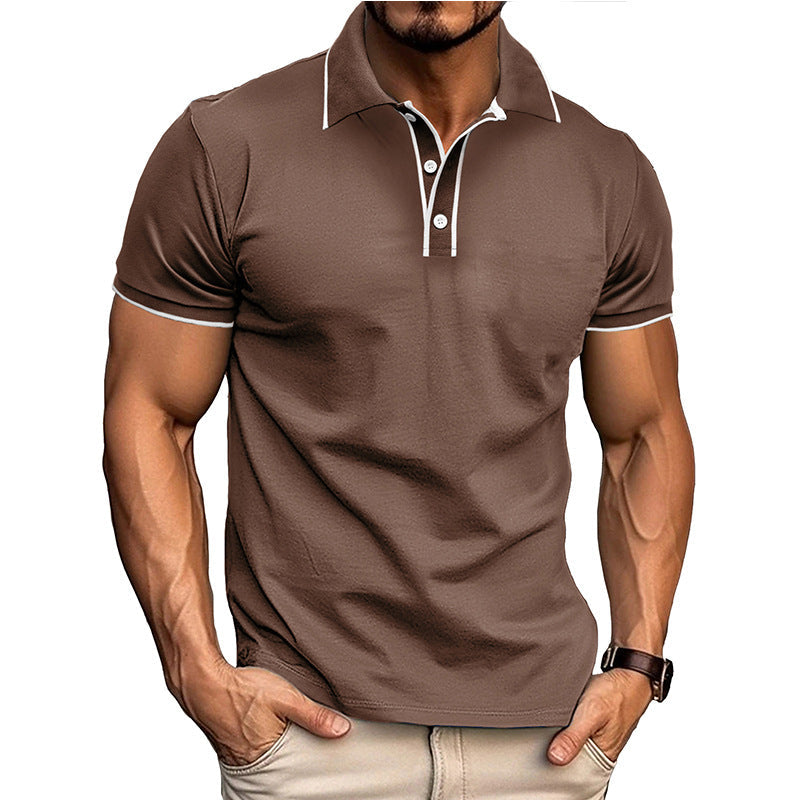 Men's athletic fit polo shirt breathable cotton blend short sleeve streamlined silhouette