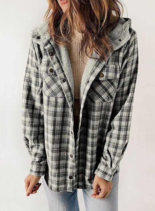 Women's relaxed-fit plaid wool blend coat with plush lined hood in classic fall tones