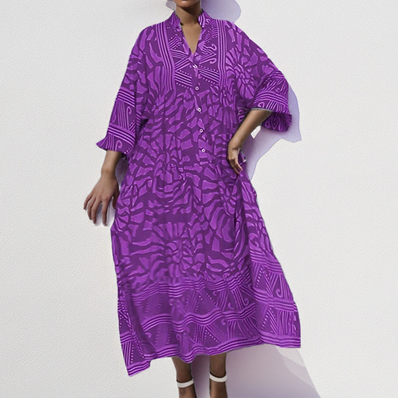 Women's loose fit midi dress in breathable cotton-viscose blend, chic vacation style with soft drape