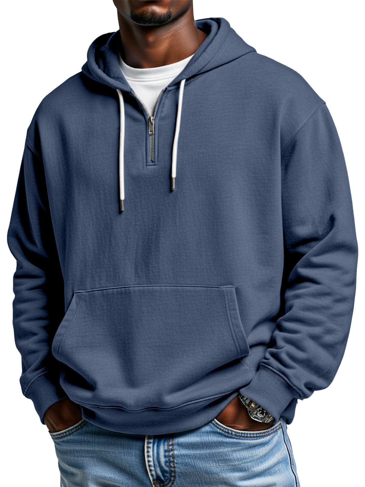 Men's relaxed fit cotton blend quarter zip hoodie with kangaroo pocket for casual everyday wear