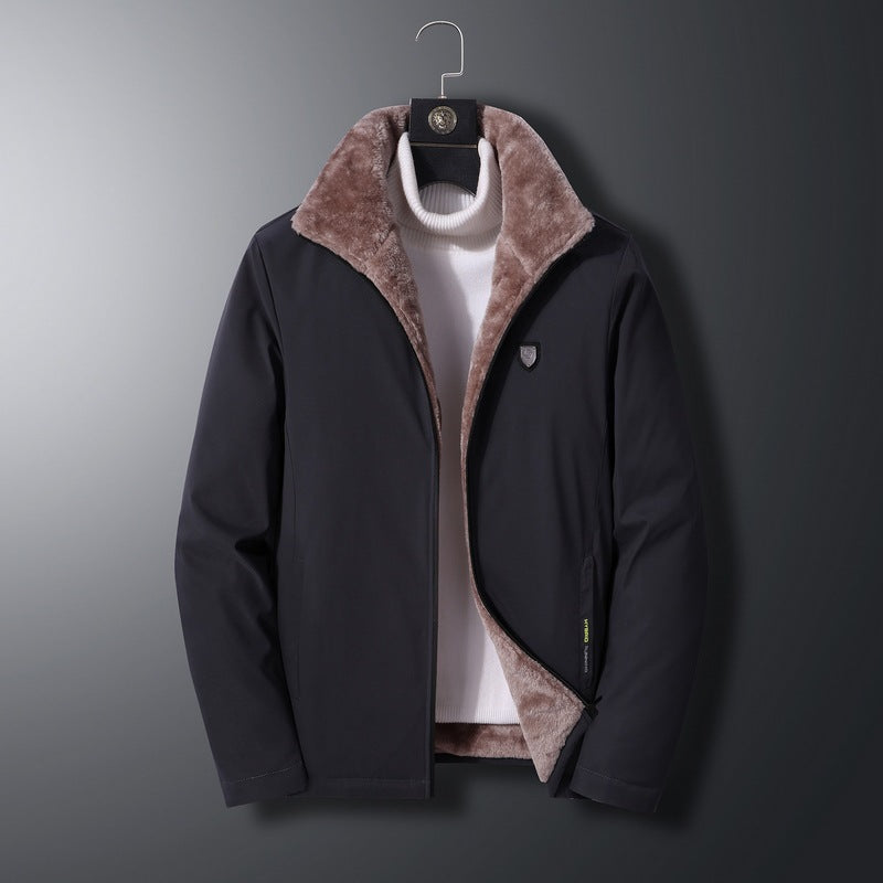 Men's hip-length parka jacket modern fit water-resistant faux fur-lined coat for cold weather