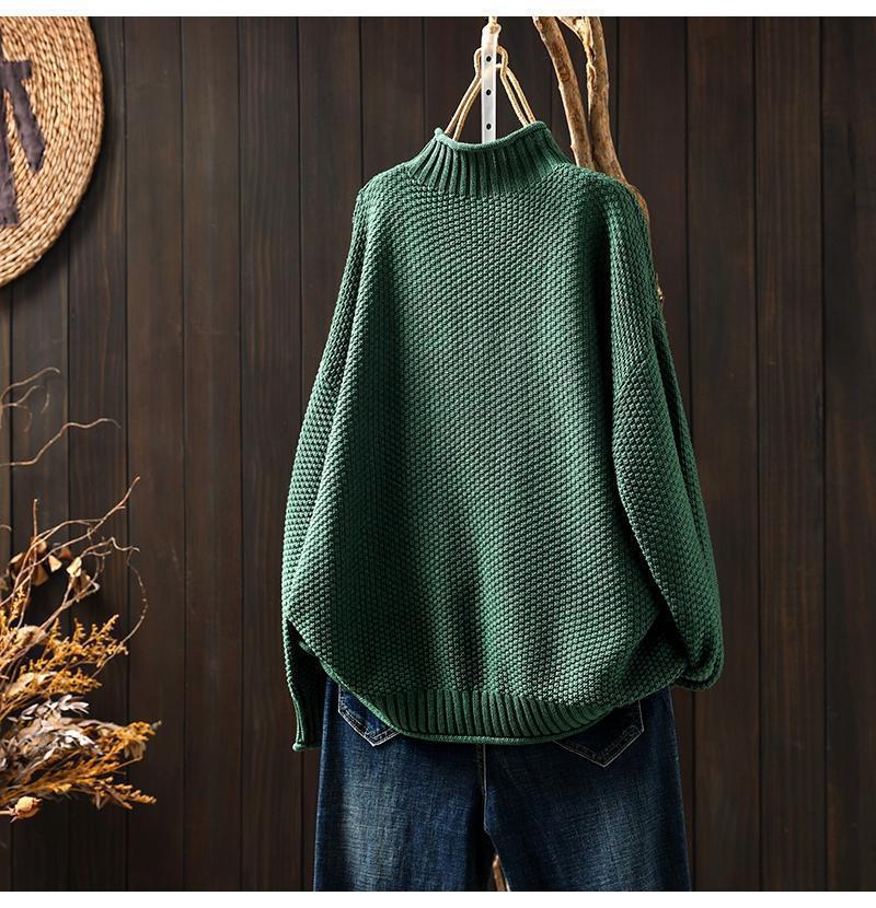Women's oversized waffle knit mock neck sweater with dolman sleeves and ribbed trim cozy fit