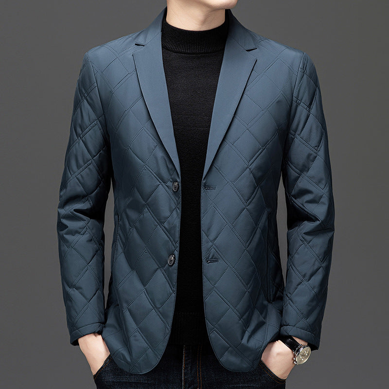 Men's quilted slim fit blazer jacket notched lapel smart casual office tailored silhouette