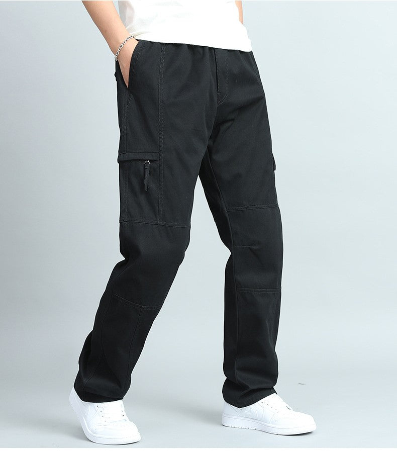 Men's relaxed fit cargo pants breathable cotton workwear with reinforced panels in neutral tone