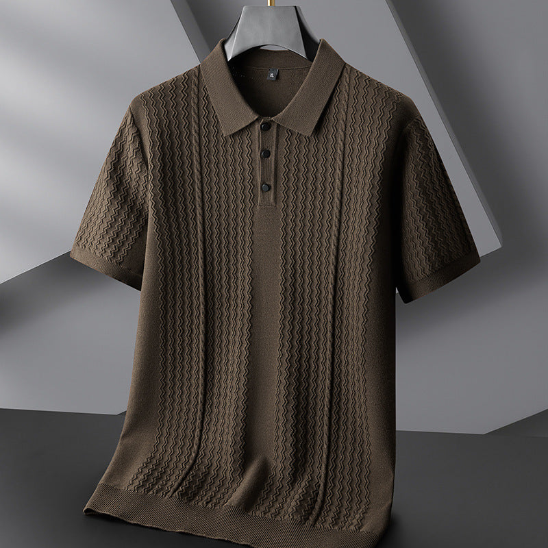 Men's slim fit textured knit polo shirt classic collar ultra-breathable cotton blend casual style