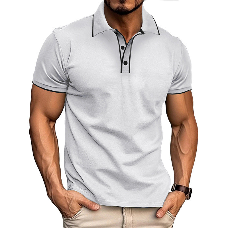 Men's athletic fit polo shirt breathable cotton blend short sleeve streamlined silhouette