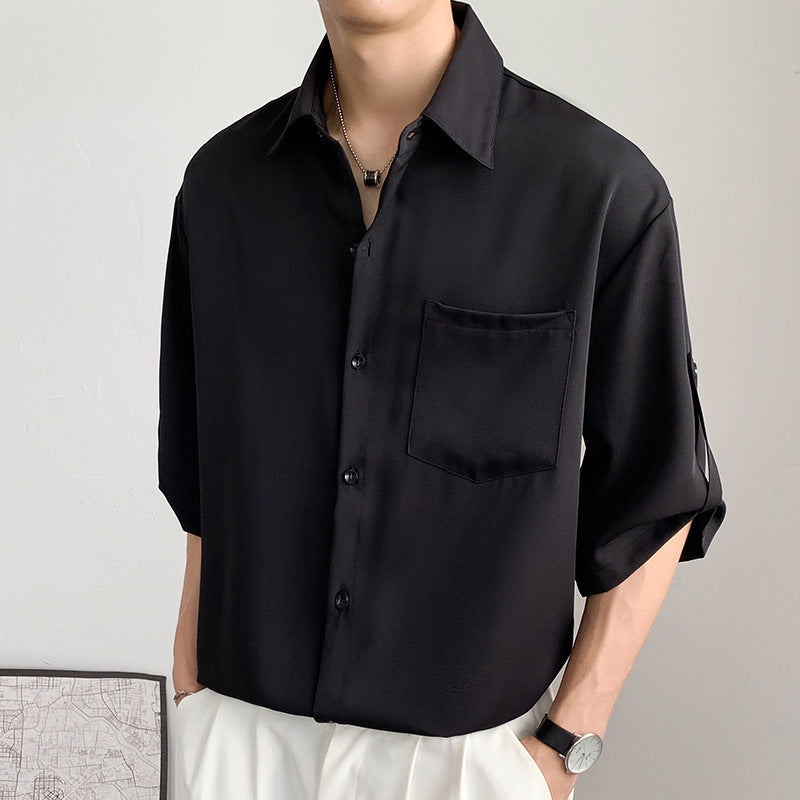 Men's lightweight silky relaxed fit short sleeve shirt casual summer top smooth drape