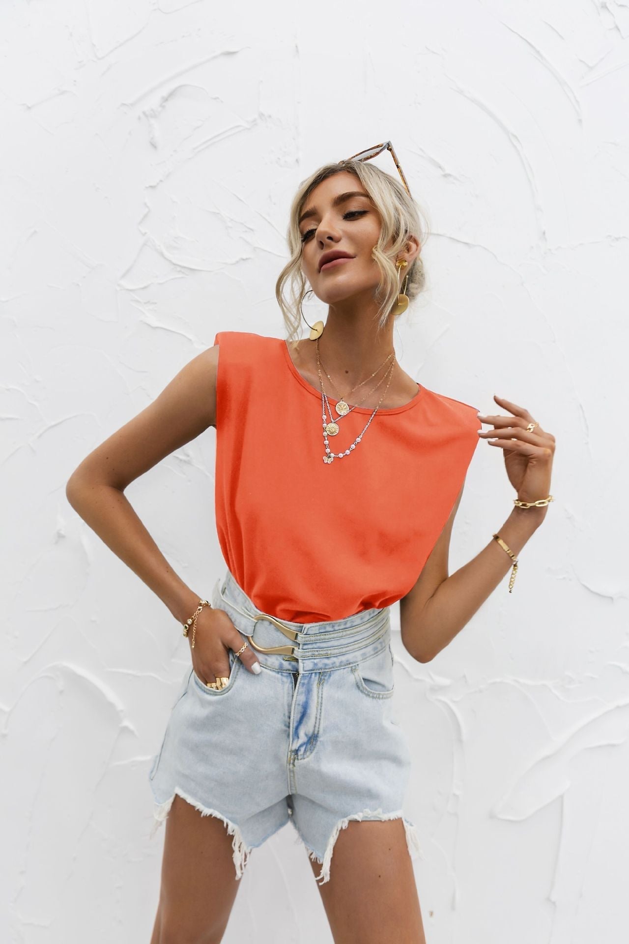 Women's relaxed fit short sleeve top extended shoulders lightweight cotton blend casual everyday