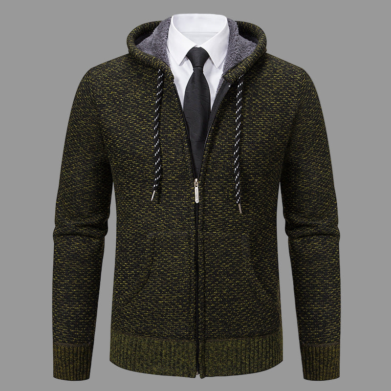 Men's heathered knit hooded cardigan full-zip regular fit with ribbed cuffs smart casual layering
