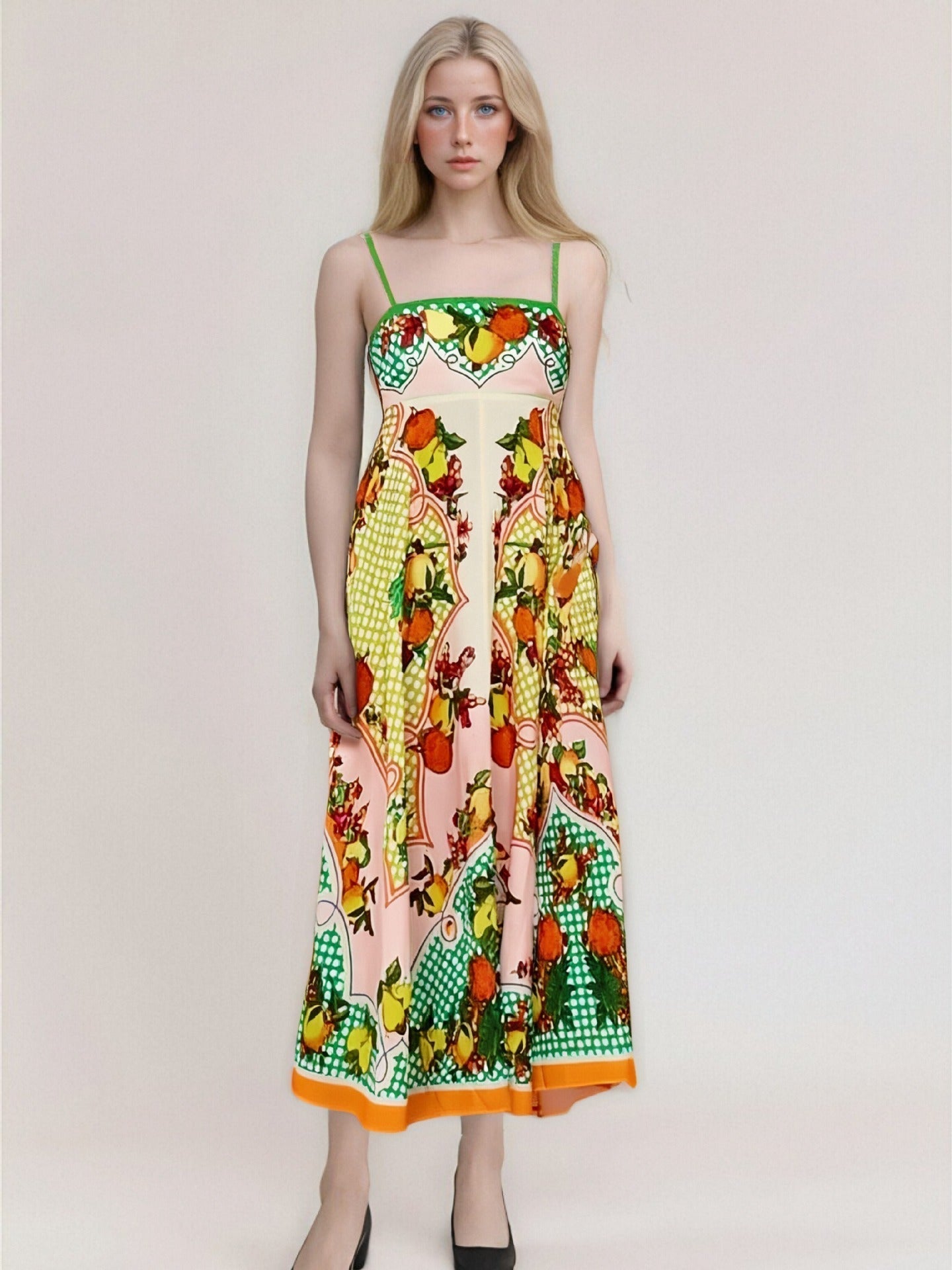 Women's strapless high-waist flowy maxi dress abstract print vacation style