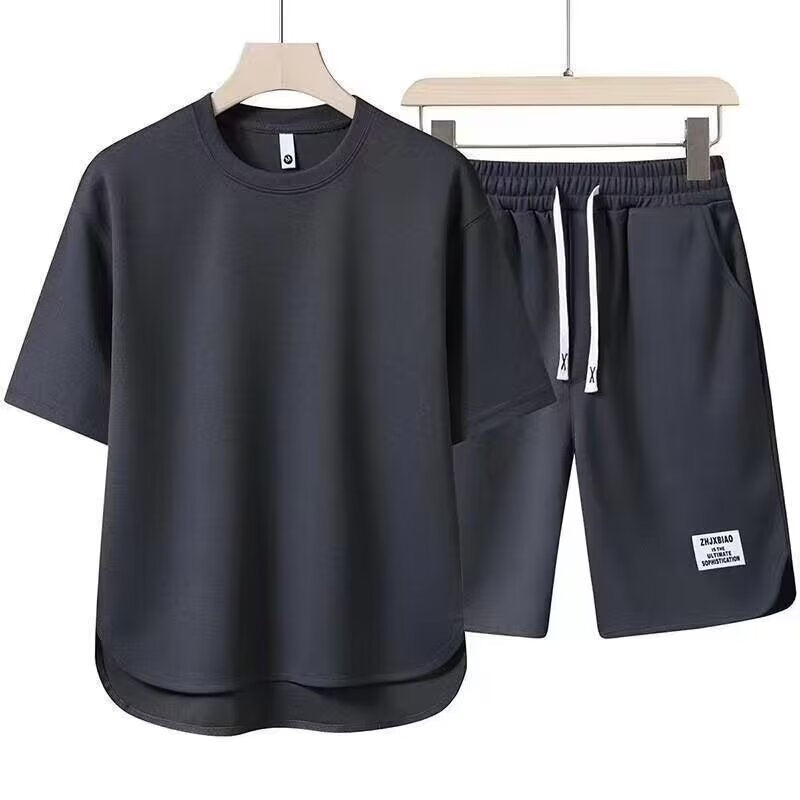 Men's relaxed fit cotton lounge set, short sleeve top and knee-length shorts, breathable summer style
