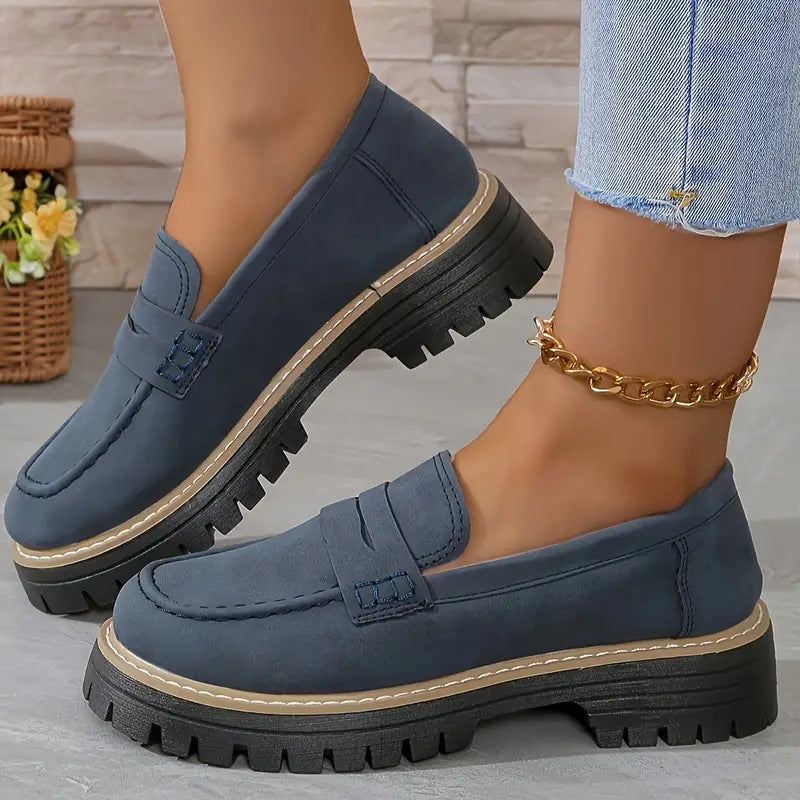 Men's slip-on loafers with chunky treaded platform sole, versatile smart-casual everyday style