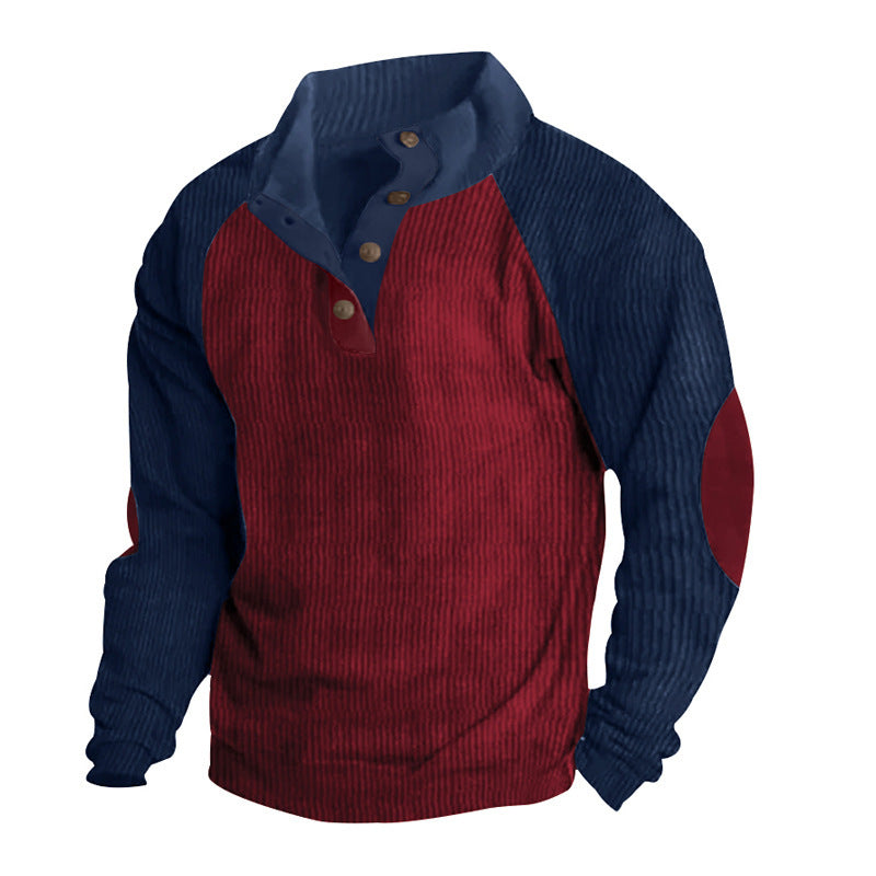 Men's textured knit sweatshirt regular fit raglan sleeves button placket casual smart style