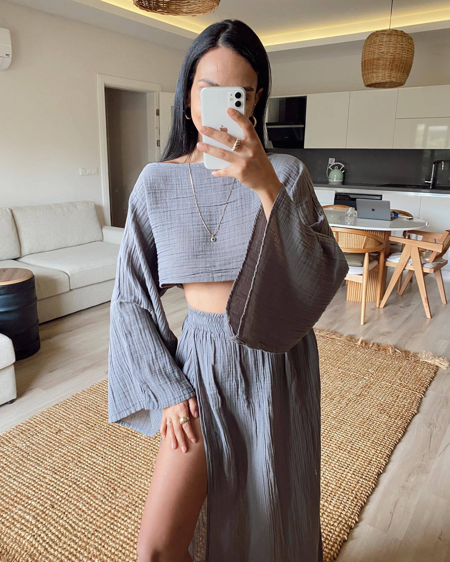 Women's linen blend cropped top relaxed fit boat neck three-quarter sleeves breathable casual style