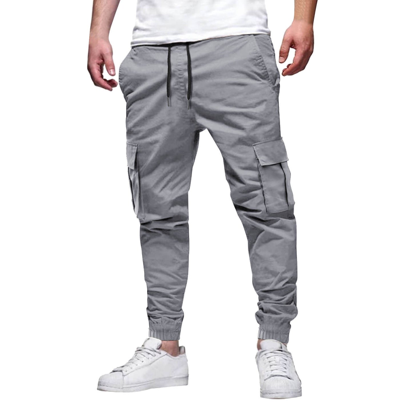 Men's slim-fit cargo jogger pants stretch cotton elastic waist ankle cuffs casual active wear