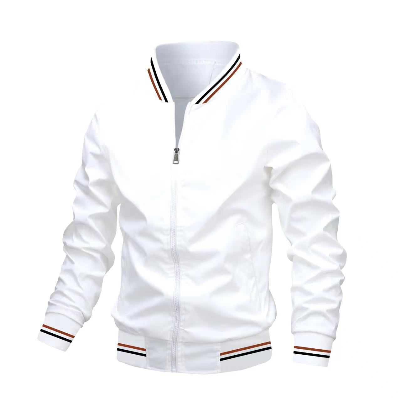 Men's slim fit water resistant jacket stand collar zipper closure ribbed edges urban style