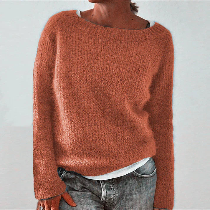 Women's merino wool knit sweater in cozy neutral tones, oversized collar, relaxed fit by Pleun