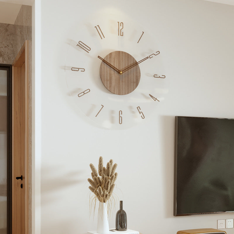 Nordic wooden wall clock minimalist Scandinavian design silent mechanism natural wood grain living room