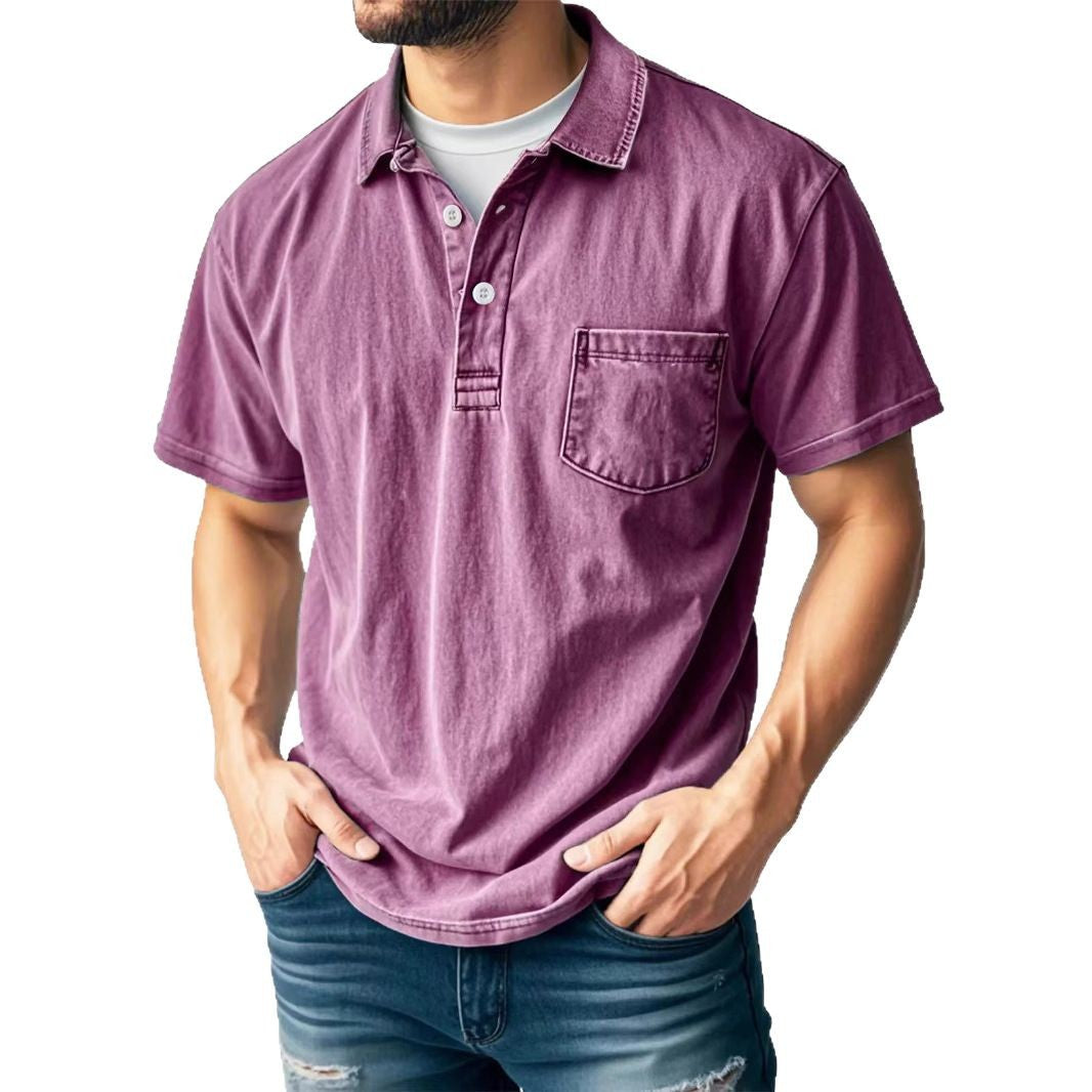 Green men's relaxed fit polo shirt short sleeve breathable with chest pocket casual summer top