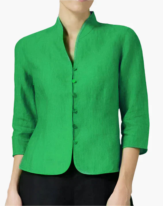 Women's tailored blazer stand-up collar 3/4 sleeves textured fabric elegant office workwear