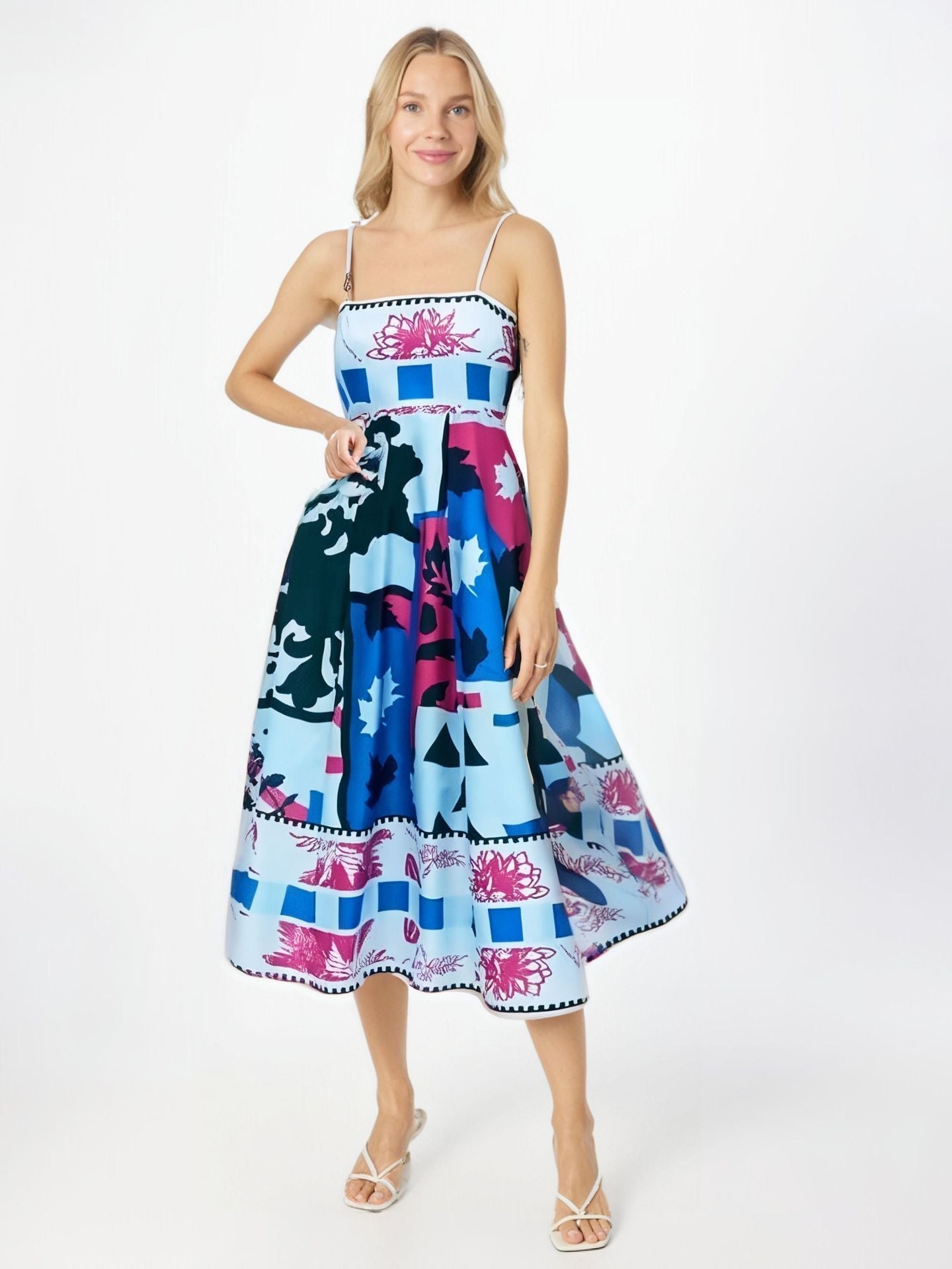 Women's strapless high-waist flowy maxi dress abstract print vacation style