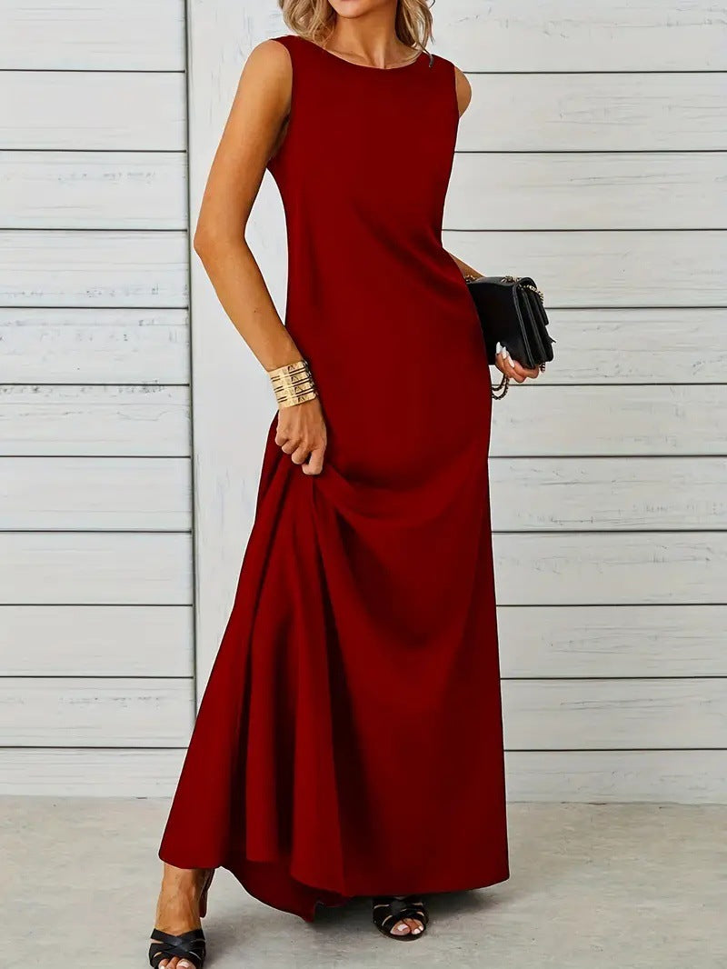 Women's sleeveless midi dress lightweight cotton relaxed fit minimalist style breathable warm-weather elegance