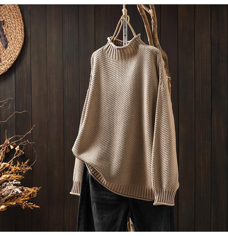 Women's oversized waffle knit mock neck sweater with dolman sleeves and ribbed trim cozy fit
