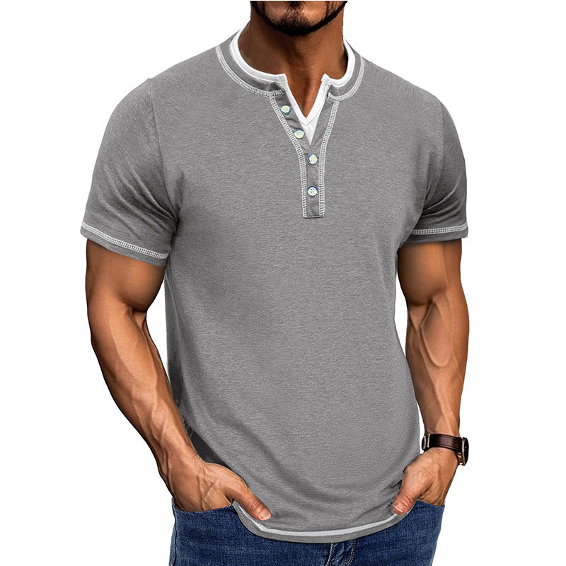 Men's casual Henley T-shirt soft cotton short sleeve comfortable fit urban streetwear style