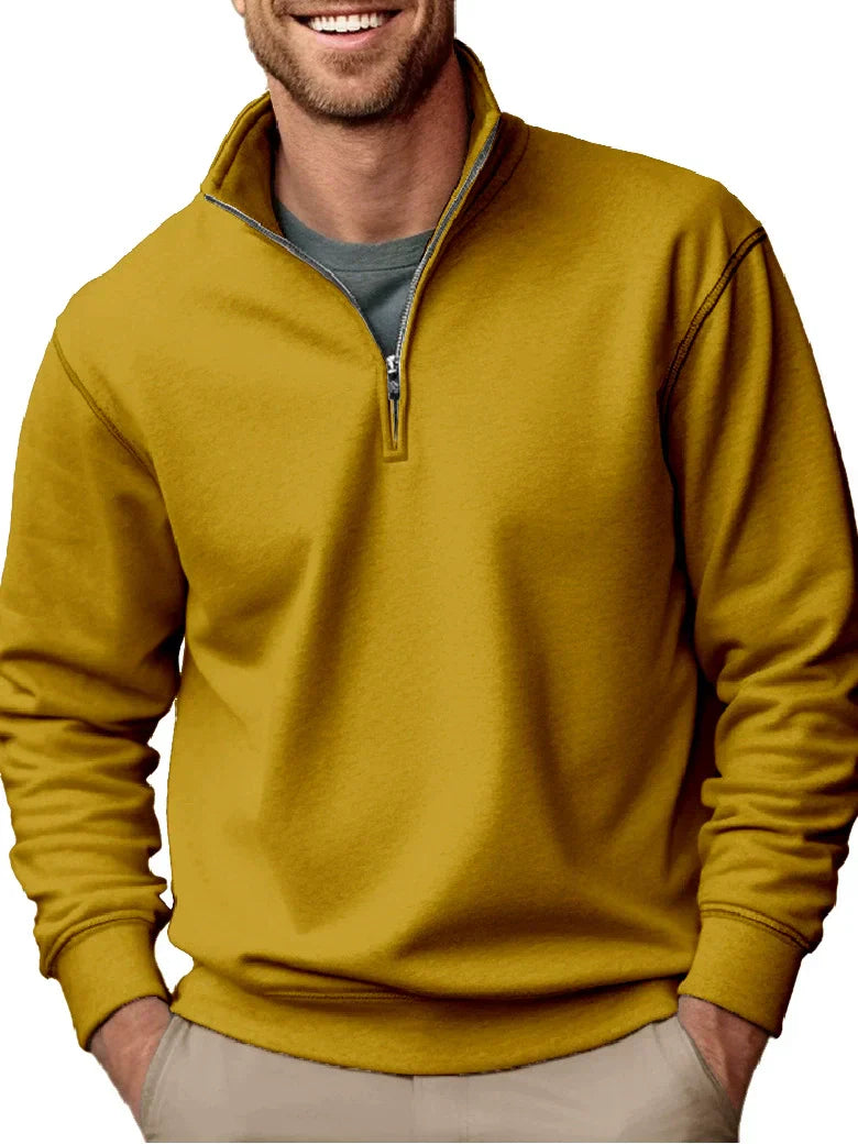 Men's quarter-zip stand collar fleece sweatshirt regular fit soft interior cozy winter casual