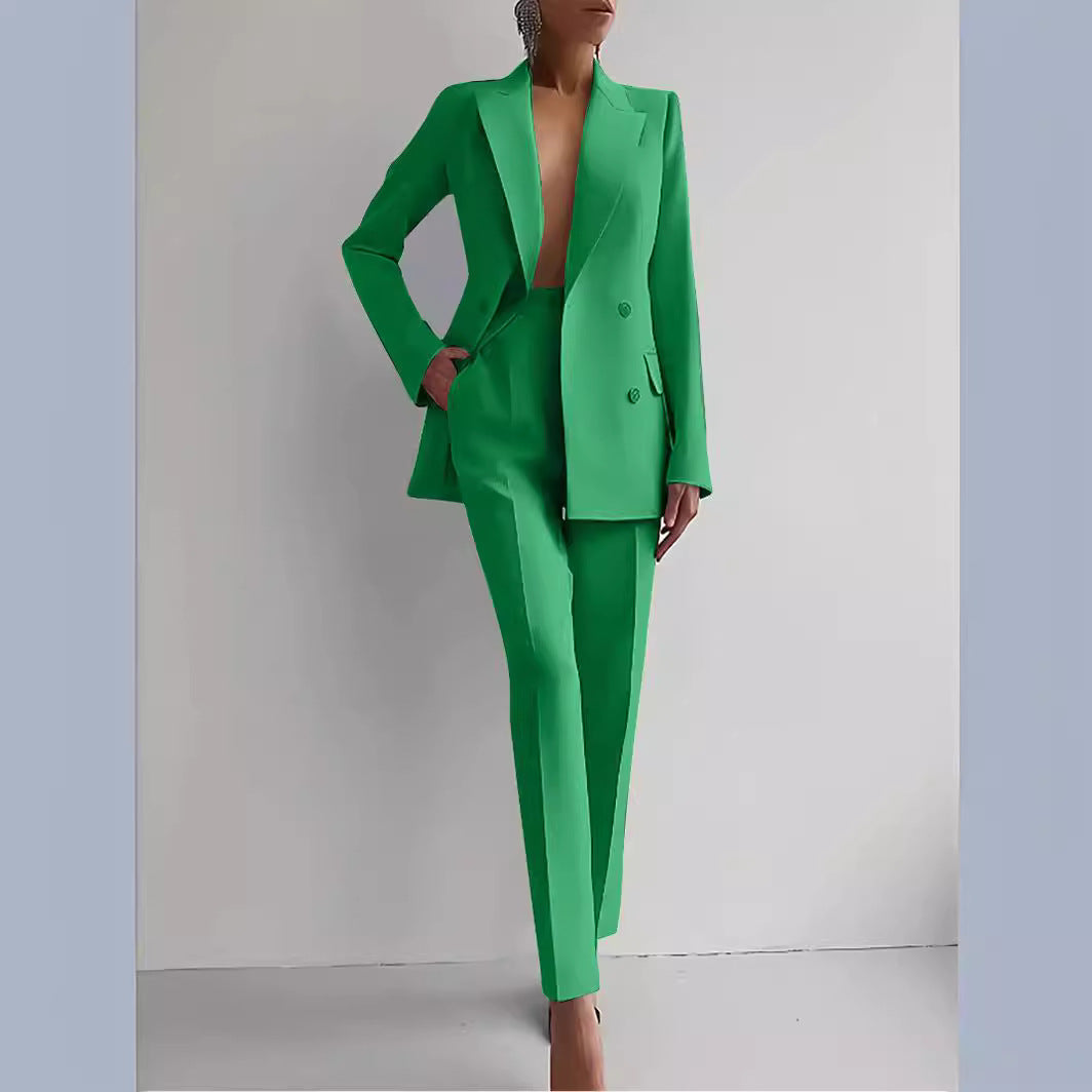Women's double breasted blazer trouser suit tailored professional two-piece set for working women
