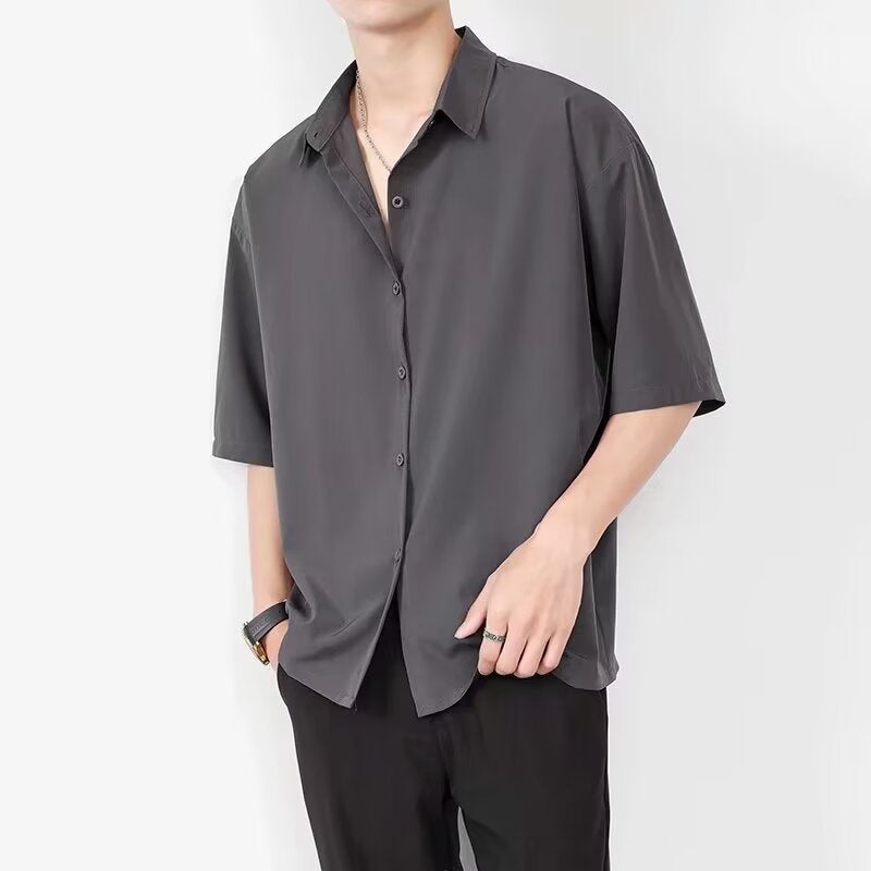 Men's relaxed fit short sleeve cotton blend button-down shirt, lightweight breathable casual everyday style
