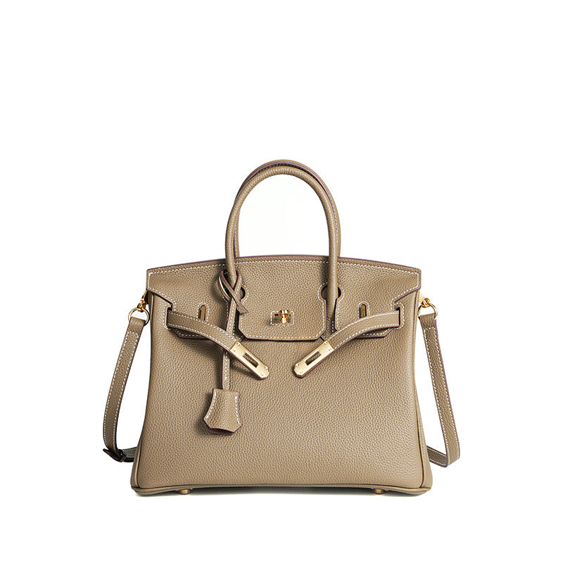 Jessica structured leather satchel handbag flap closure detachable strap smooth texture professional style